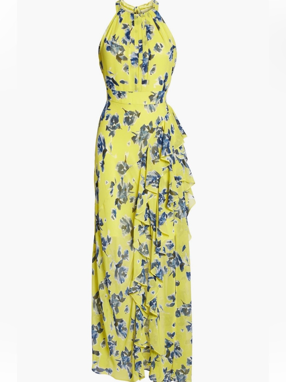 Eliza J Floral Halter Ruffle Maxi Dress in Yellow NWT Size 8